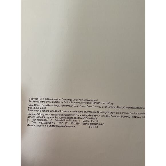 1983 Care Bears A Friend For Frances Parker Brothers Hardback - Picture 4 of 8